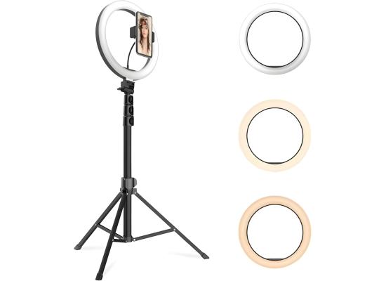 Jmary FM-536A 26cm LED Ring Light Kit with 170cm Tripod, 3 Light Modes, USB Powered, 1/4" Mount, Phone Holder, Remote for Makeup, Streaming, Photography